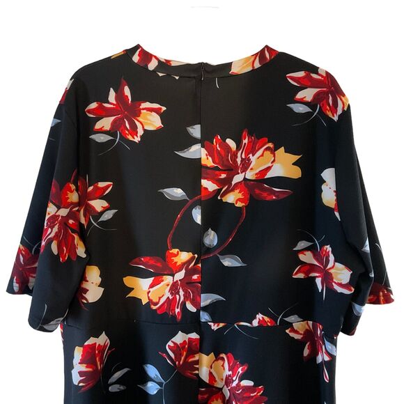 Women's 4XL Black Floral Dress Red Blue Flowers Stretch Midi - Picture 12 of 14